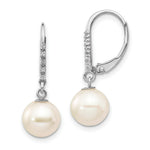 Load image into Gallery viewer, 14k White Gold Diamond 8-9mm White Freshwater Cultured Rd Pearl Leverback Earrings1/20-Carat tw
