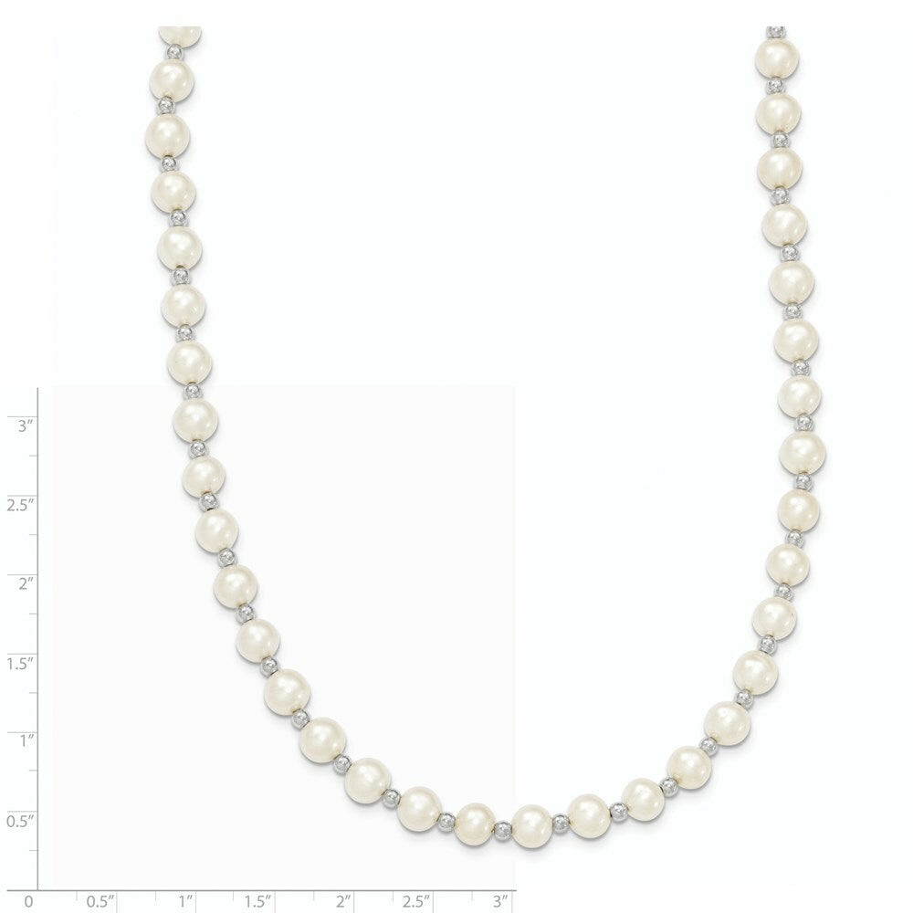 14k White Gold Bead and 6-7mm White Freshwater Cultured Pearl Necklace  length: 18 inches