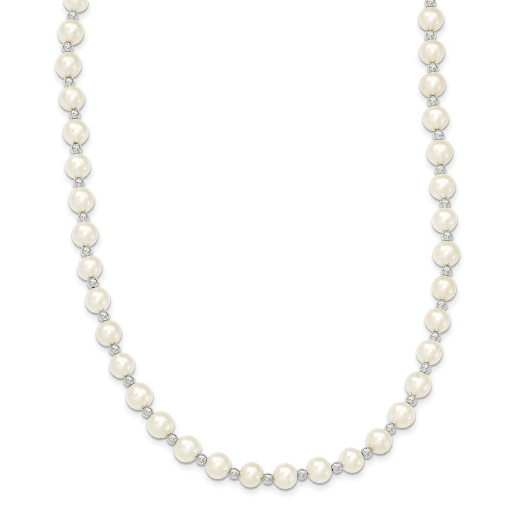 14k White Gold Bead and 6-7mm White Freshwater Cultured Pearl Necklace  length: 18 inches
