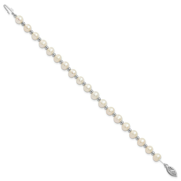 14k White Gold Bead and 6-7mm White Freshwater Cultured Pearl Bracelet  length: 7 inches