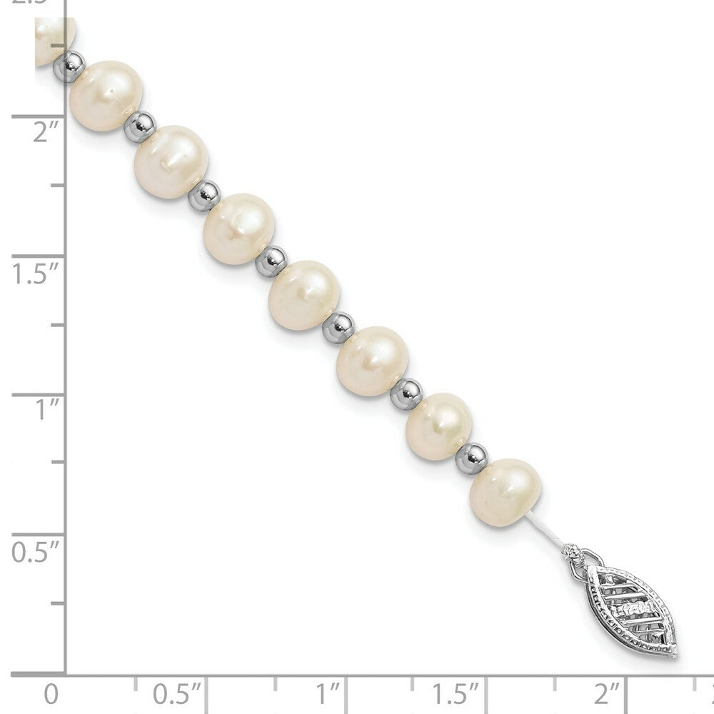 14k White Gold Bead and 6-7mm White Freshwater Cultured Pearl Bracelet  length: 7 inches