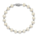 Load image into Gallery viewer, 14k White Gold Bead and 6-7mm White Freshwater Cultured Pearl Bracelet  length: 7 inches

