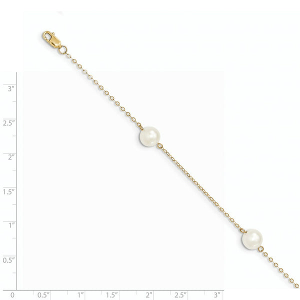 14K Yellow Gold 7-8mm White Freshwater Cultured Pearl 3-Station Bracelet  length: 7.25 inches