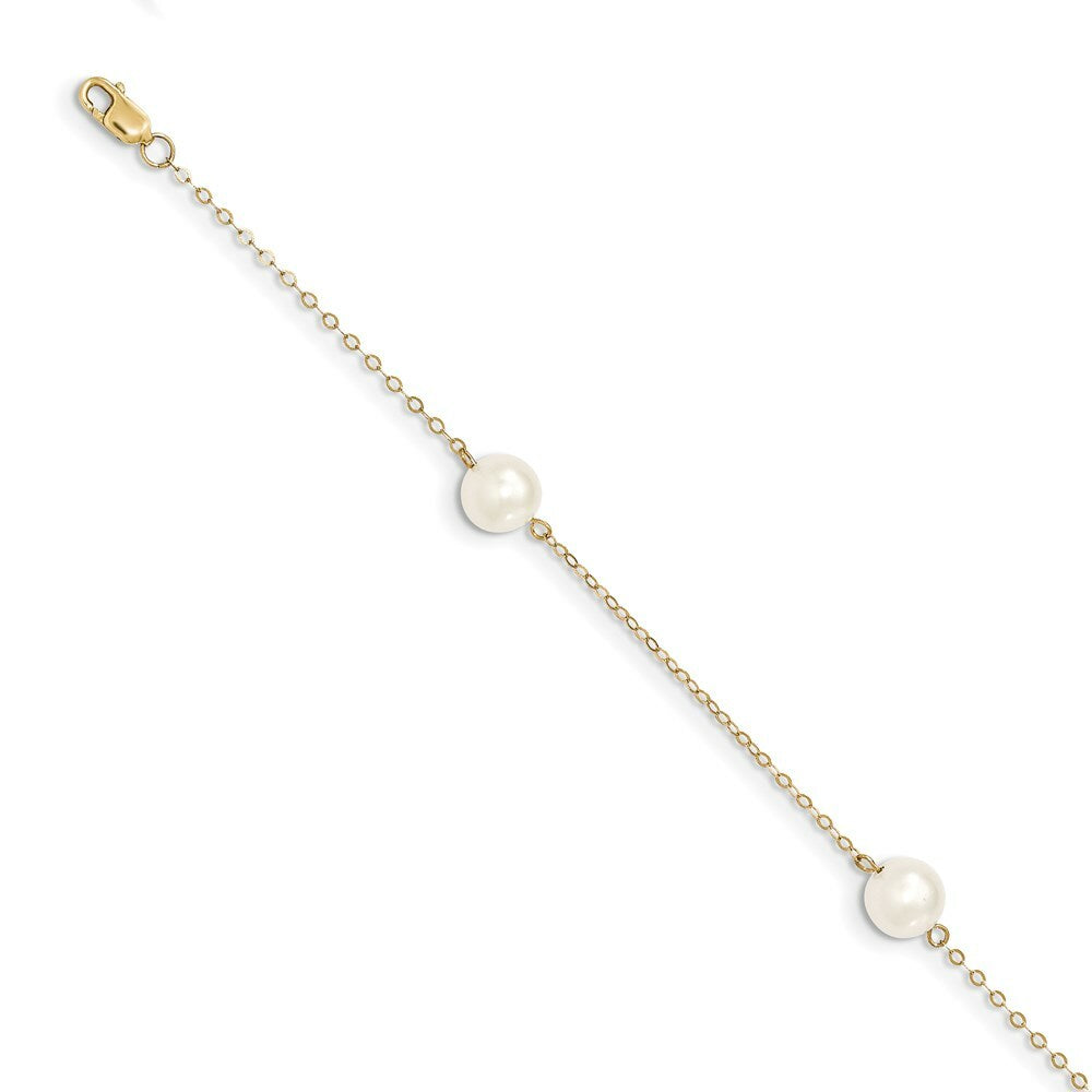 14K Yellow Gold 7-8mm White Freshwater Cultured Pearl 3-Station Bracelet  length: 7.25 inches