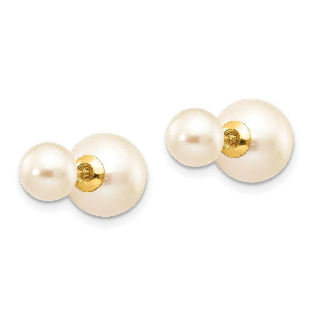 14K Yellow Gold 6-7mm & 9-10mm White Round Freshwater Cultured Pearl Screw On Earrings
