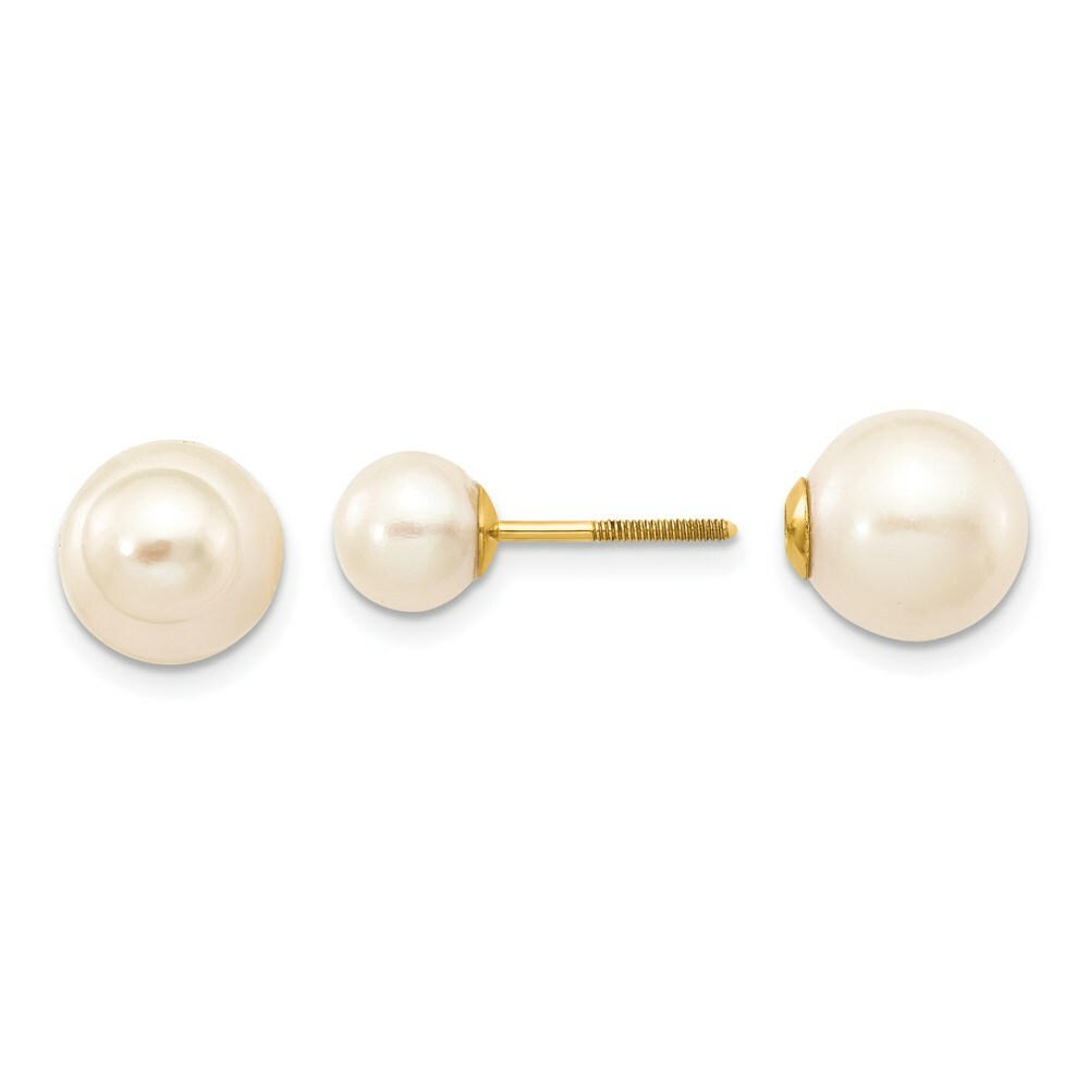 14K Yellow Gold 6-7mm & 9-10mm White Round Freshwater Cultured Pearl Screw On Earrings