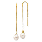 Load image into Gallery viewer, 14K Yellow Gold 7-8mm White Freshwater Cultured Rice Pearl Dangle Threader Earrings
