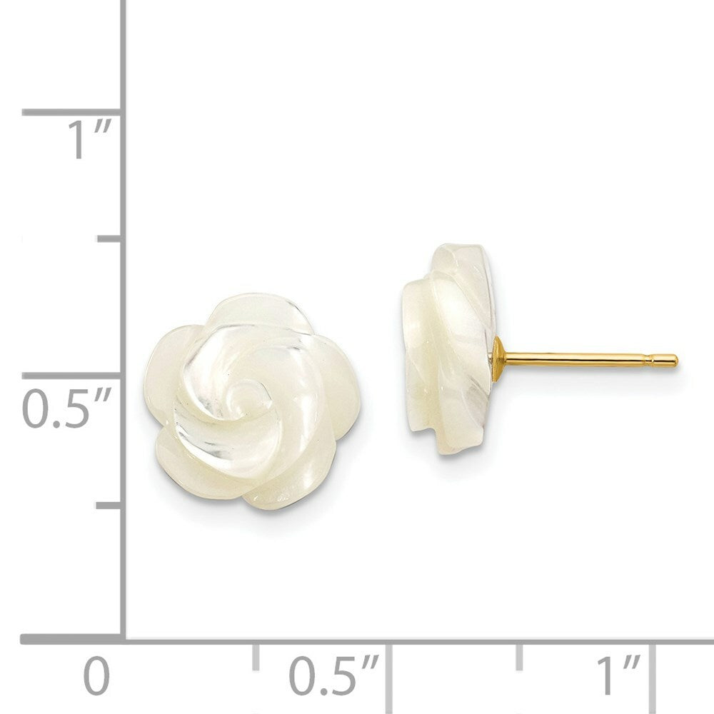 14K Yellow Gold 10mm White Mother of Pearl Flower Post Stud Earrings