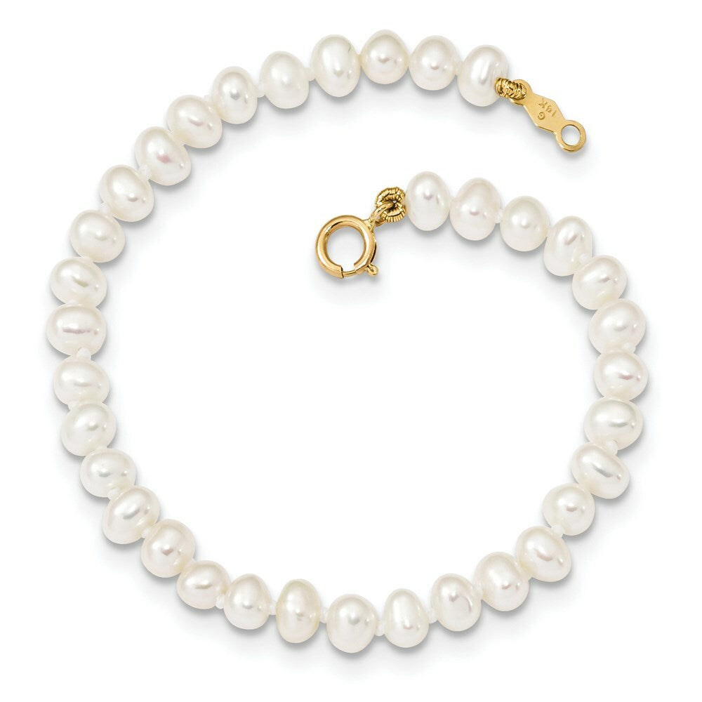 14K Yellow Gold Children's 3-4mm White Freshwater Cultured Pearl Girls Bracelet  length: 6 inches