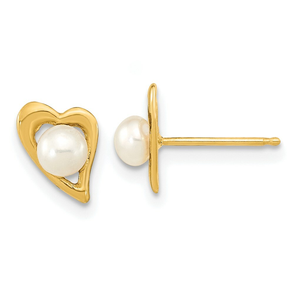 14K Yellow Gold 3-4mm White Button Freshwater Cultured Pearl Post Earrings