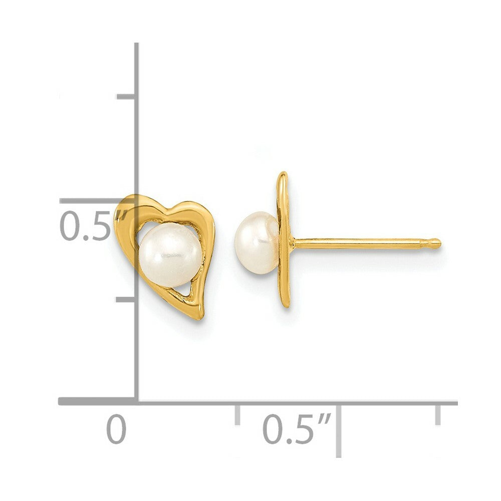 14K Yellow Gold 3-4mm White Button Freshwater Cultured Pearl Post Earrings
