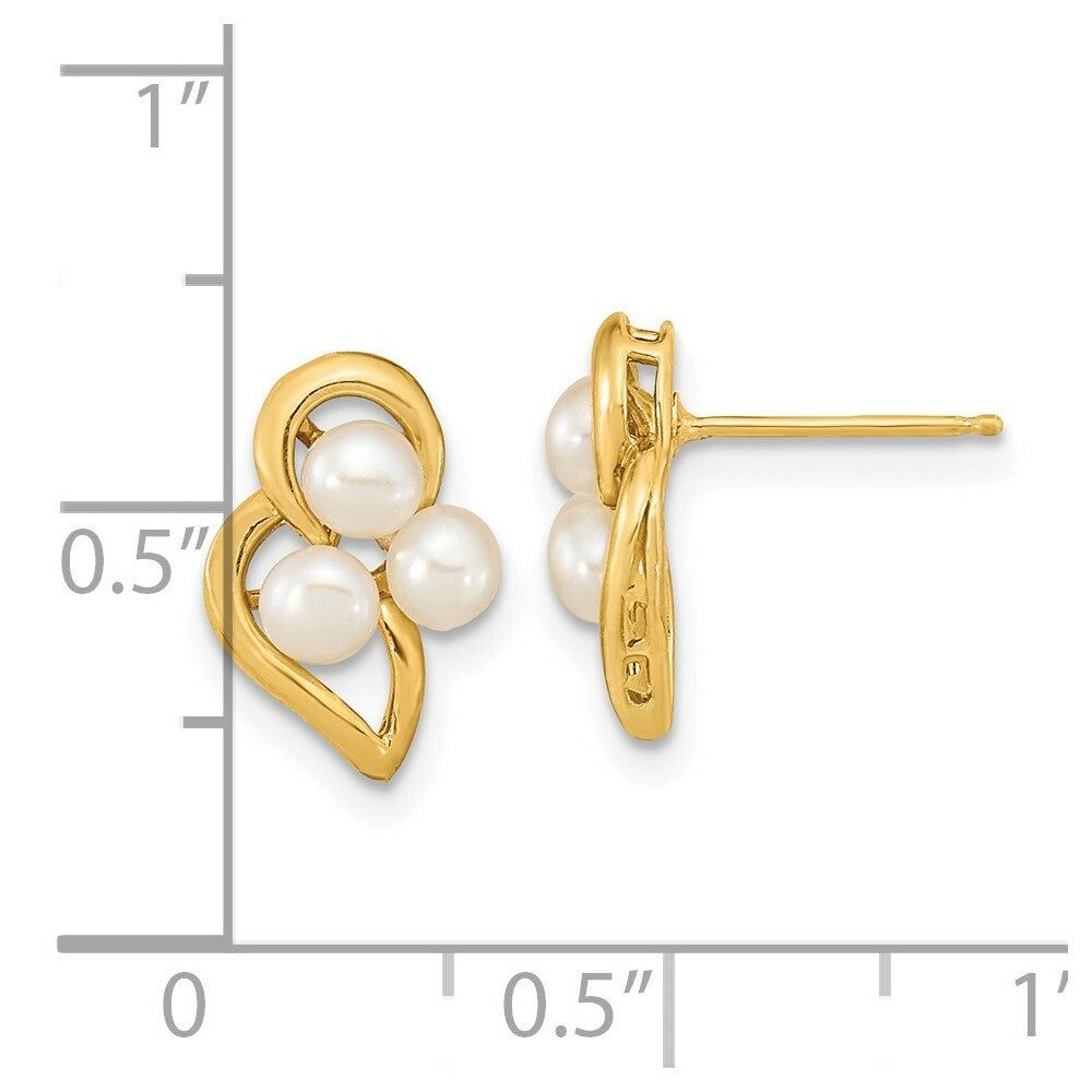 14k Yellow Gold 3-4mm White Button Freshwater Cultured Pearl Post Earrings