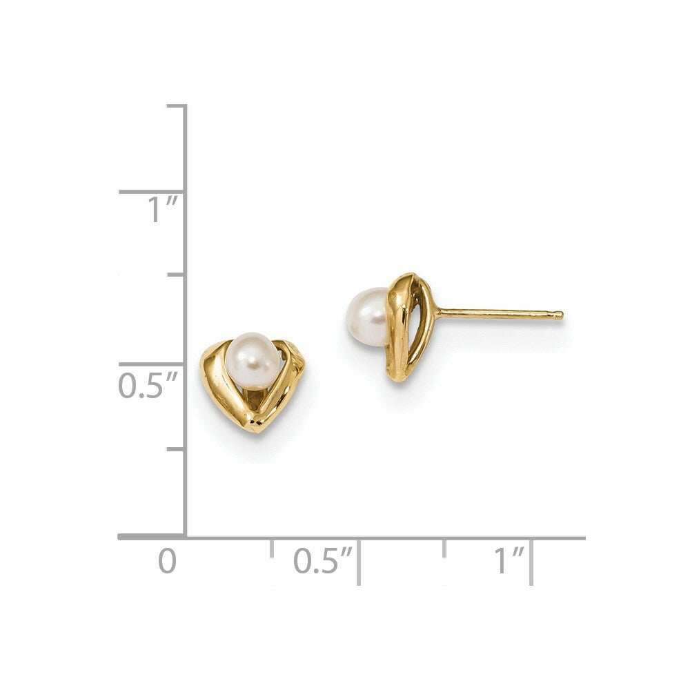 14K Yellow Gold 4-5mm White Rice Freshwater Cultured Pearl Post Earrings