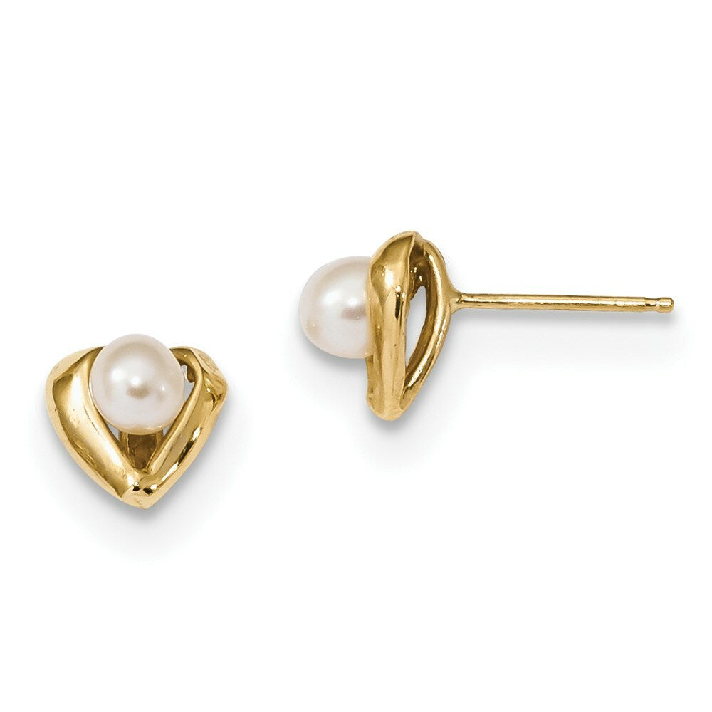 14K Yellow Gold 4-5mm White Rice Freshwater Cultured Pearl Post Earrings