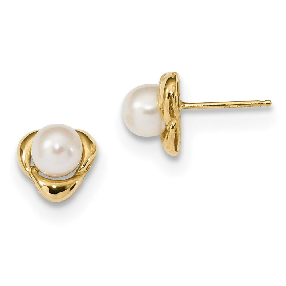 14K Yellow Gold 5-6mm White Near Round Freshwater Cultured Pearl Post Earrings