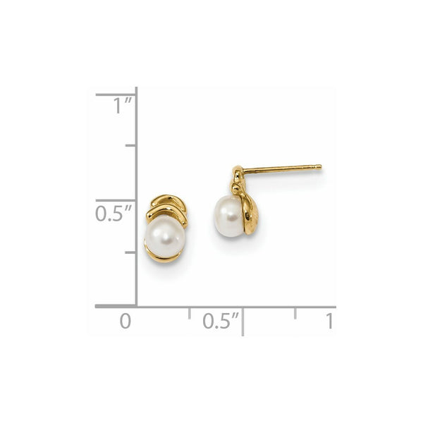 14K Yellow Gold 4-5mm White Button Freshwater Cultured Pearl Post Dangle Earrings