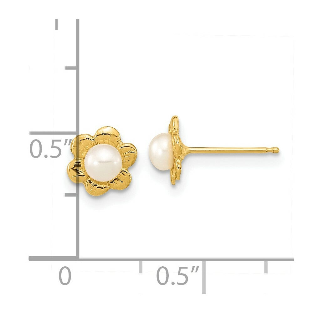 14K Yellow Gold 3-4mm White Button Freshwater Cultured Pearl Post Earrings