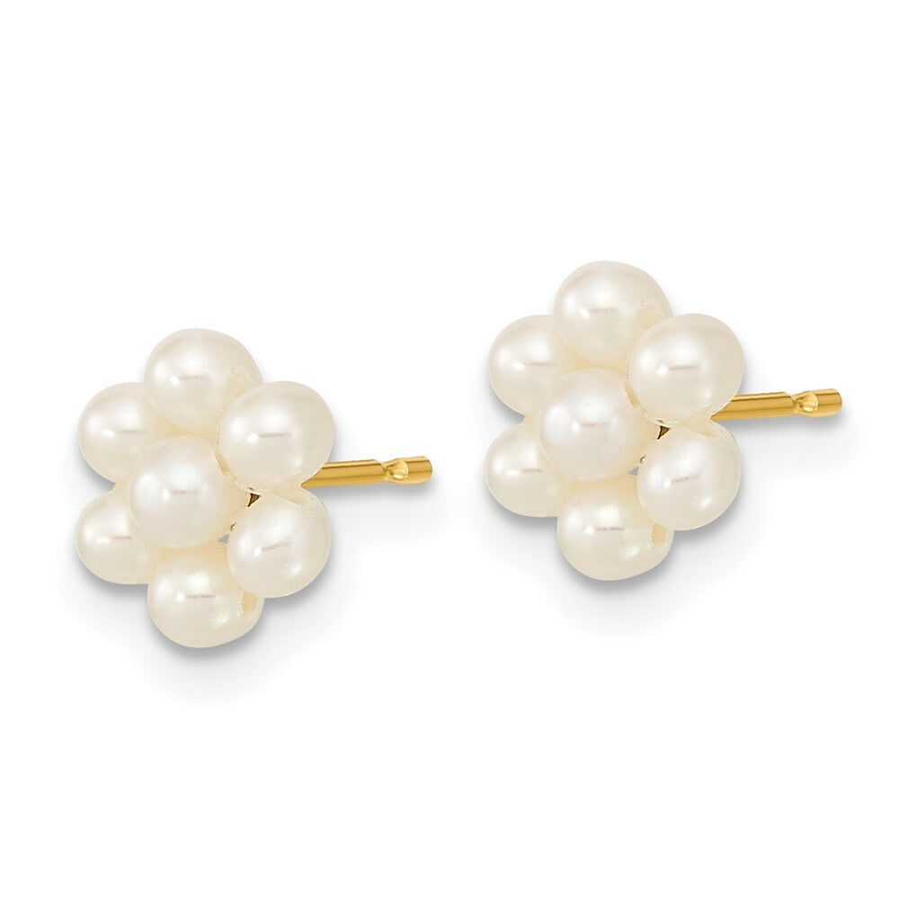 14K Yellow Gold Children's White 2-3mm Freshwater Cultured Pearl Flower Earrings