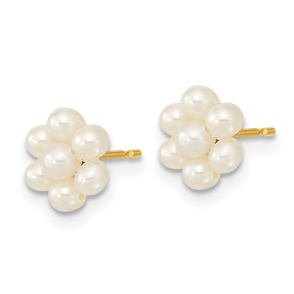 14K Yellow Gold Children's White 2-3mm Freshwater Cultured Pearl Flower Earrings