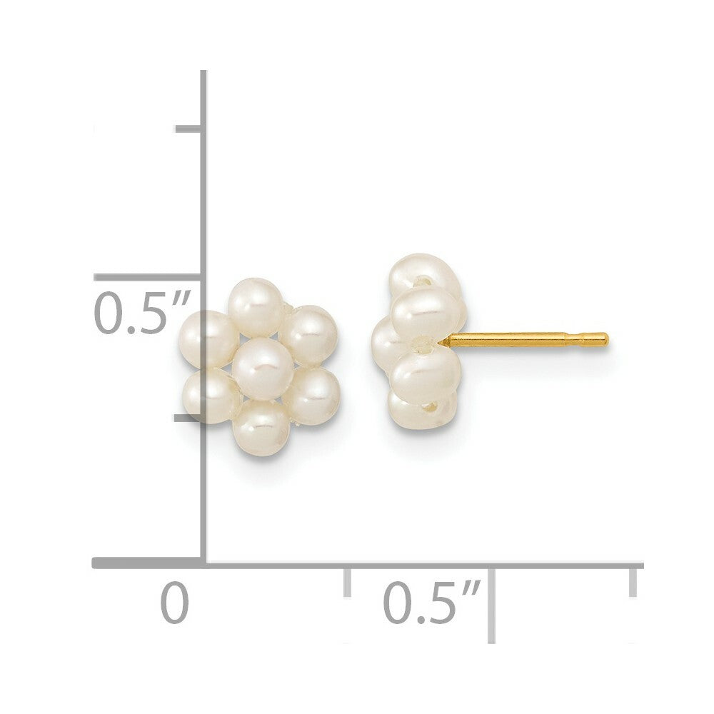 14K Yellow Gold Children's White 2-3mm Freshwater Cultured Pearl Flower Earrings