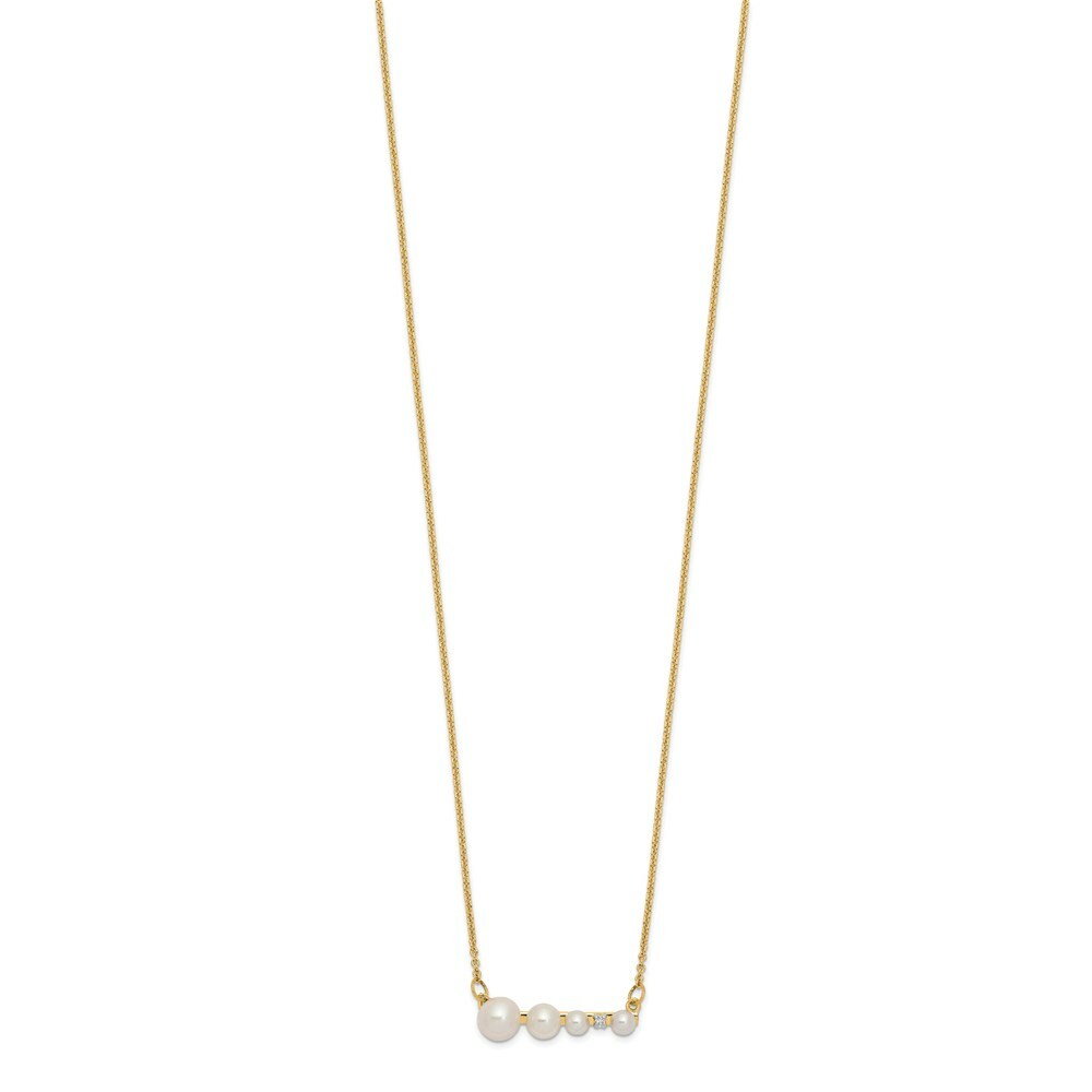 14K Yellow Gold w/ Freshwater Cultured Pearl & Diamond Necklace  length: 17 inches