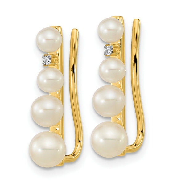 14K Yellow Gold Freshwater Cultured Pearl & Diamond Ear Climber Earring