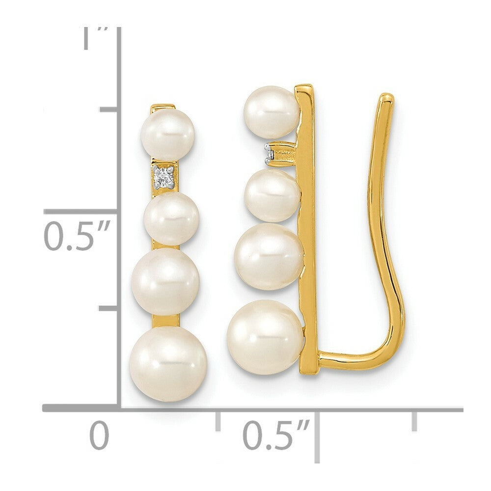 14K Yellow Gold Freshwater Cultured Pearl & Diamond Ear Climber Earring