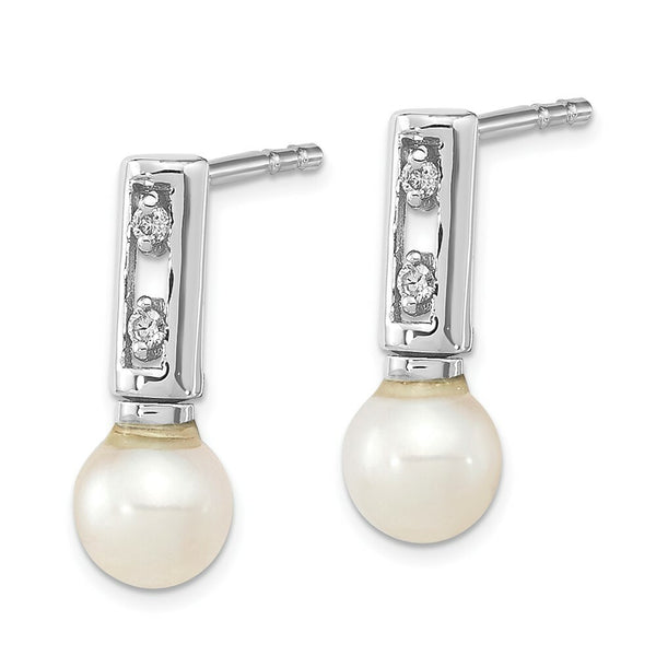 14K White Gold w/ Freshwater Cultured Pearl & Diamond Post Dangle Earrings