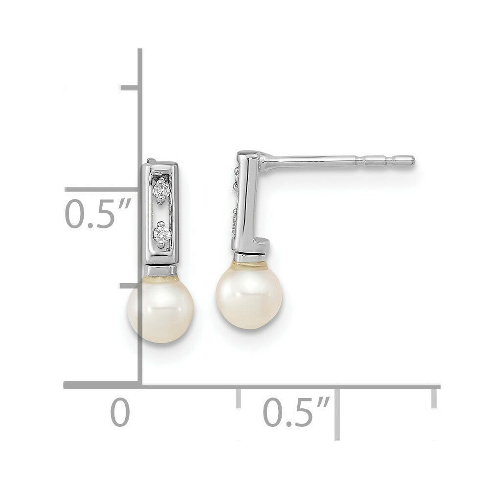 14K White Gold w/ Freshwater Cultured Pearl & Diamond Post Dangle Earrings