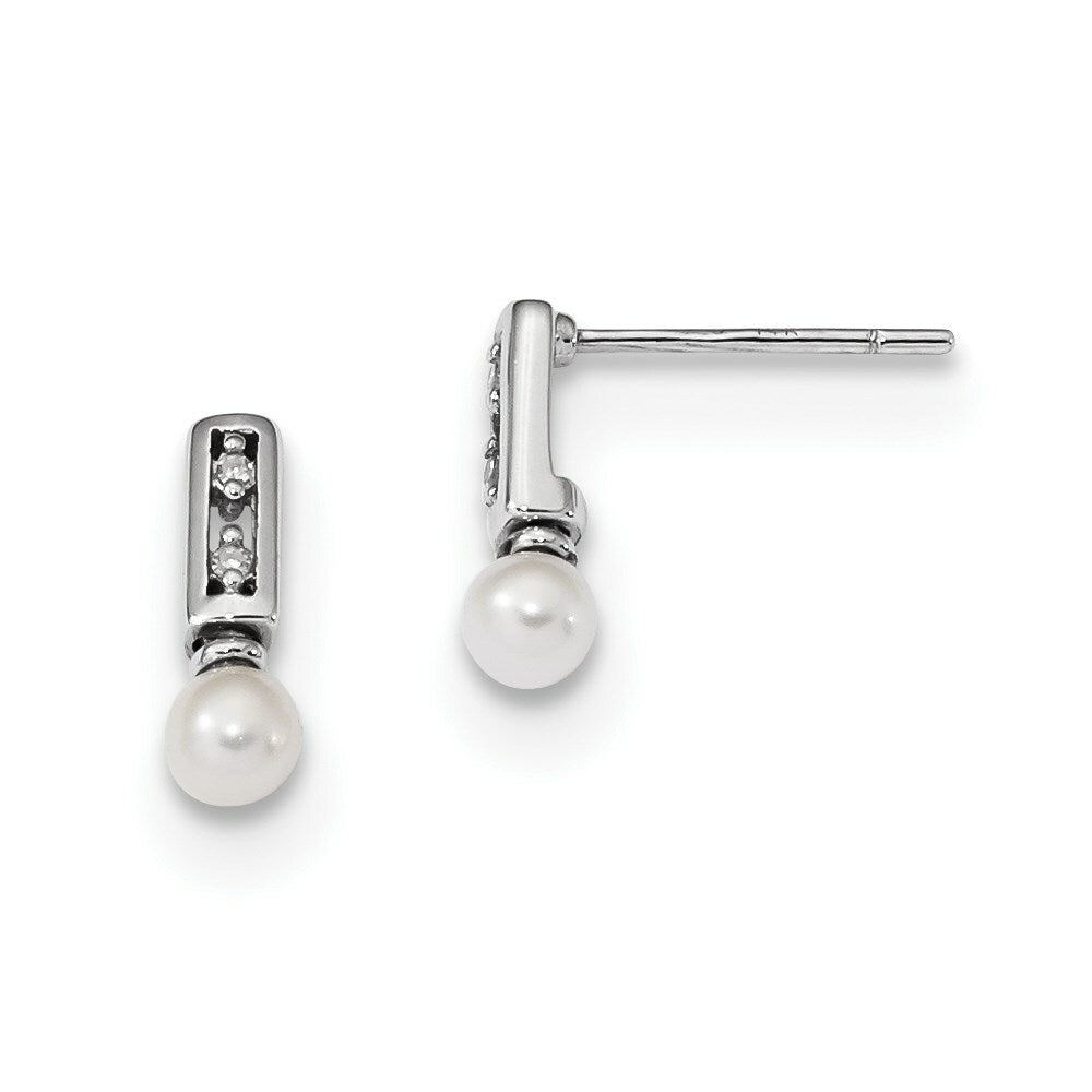 14K White Gold w/ Freshwater Cultured Pearl & Diamond Post Dangle Earrings