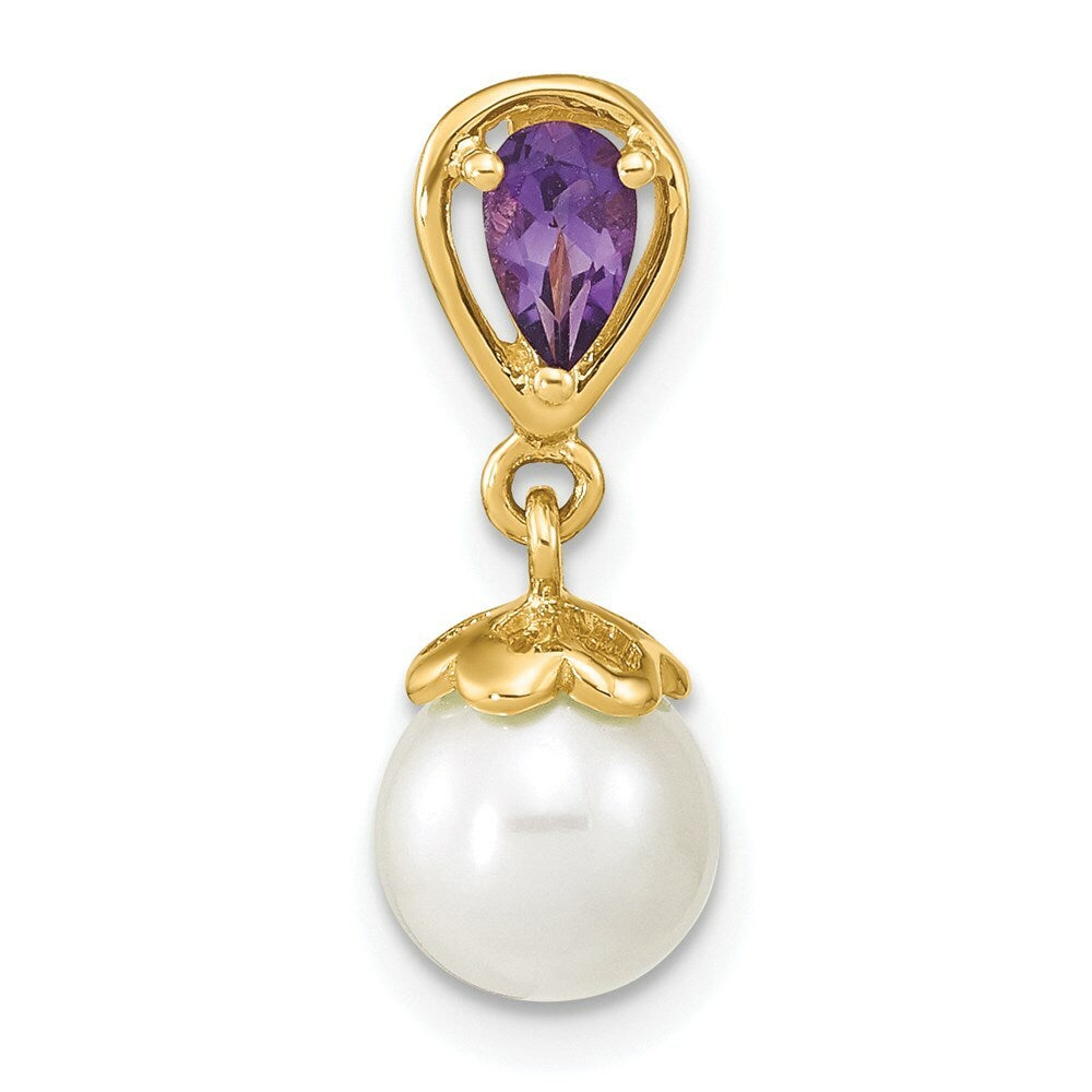 14k Yellow Gold Amethyst & Freshwater Cultured Pearl Polished Pendant