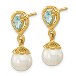 Load image into Gallery viewer, 14K Gold with Light Swiss Blue Topaz &amp; Freshwater Cultured Pearl Post Dangle Earrings
