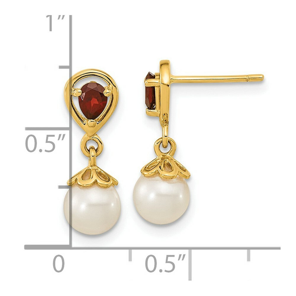 14K Yellow Gold with Mozambique Garnet & Freshwater Cultured Pearl Post Dangle Earrings