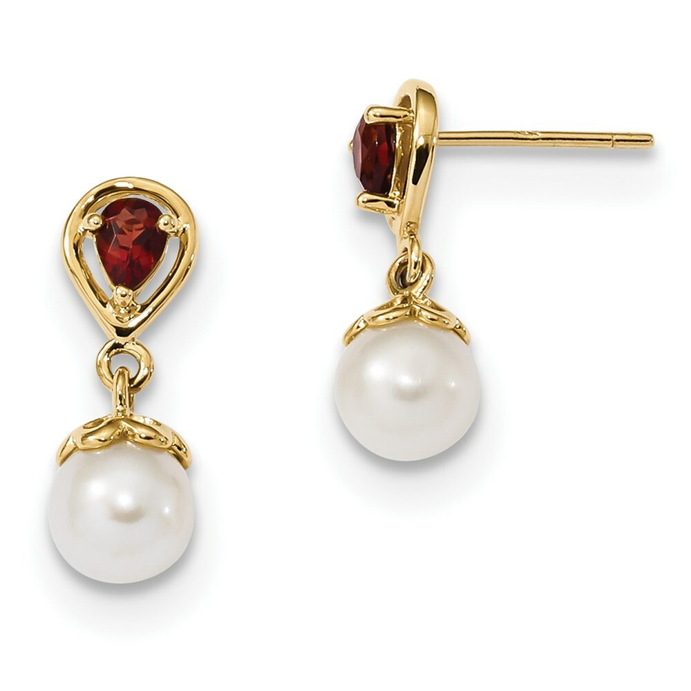 14K Yellow Gold with Mozambique Garnet & Freshwater Cultured Pearl Post Dangle Earrings