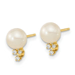 Load image into Gallery viewer, 14K Yellow Gold 6-7mm White Round Freshwater Cultured Pearl .06-Carat tw Diamond Earrings
