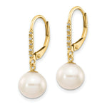 Load image into Gallery viewer, 14K Yellow Gold 8-9mm White Round Freshwater Cultured Pearl .05ct Diamond Leverback Earrings
