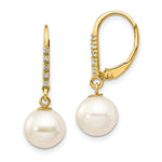 Load image into Gallery viewer, 14K Yellow Gold 8-9mm White Round Freshwater Cultured Pearl .05ct Diamond Leverback Earrings
