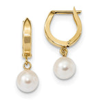 Load image into Gallery viewer, 14K Yellow Gold 6-7mm White Round Akoya Saltwater Pearl Hoop Dangle Earrings
