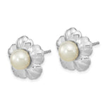 Load image into Gallery viewer, 14k White Gold 5-6mm White Button Freshwater Cultured Pearl Flower Post Earrings
