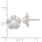 Load image into Gallery viewer, 14k White Gold 5-6mm White Button Freshwater Cultured Pearl Flower Post Earrings
