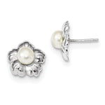 Load image into Gallery viewer, 14k White Gold 5-6mm White Button Freshwater Cultured Pearl Flower Post Earrings
