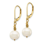 Load image into Gallery viewer, 14K Yellow Gold 8-9mm Near Round White Freshwater Cultured Pearl Leverback Earrings
