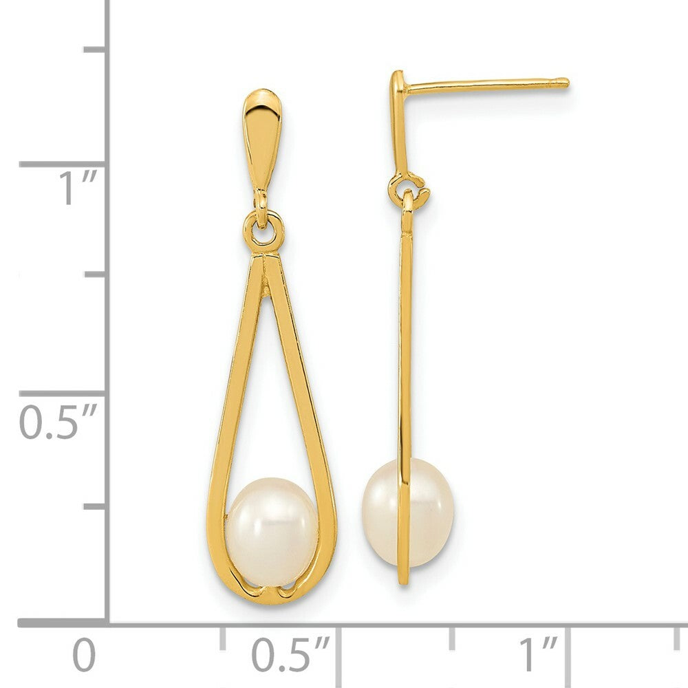 14k Yellow Gold 5-6mm White Freshwater Cultured Pearl Post Dangle Earrings