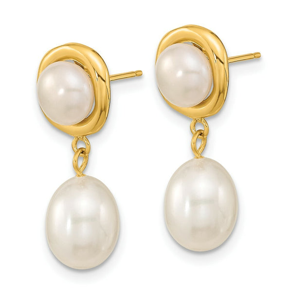 14k Yellow Gold 5-7mm White Rice Freshwater Cultured Pearl Post Earrings