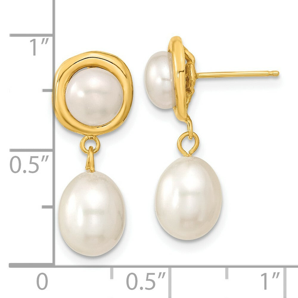 14k Yellow Gold 5-7mm White Rice Freshwater Cultured Pearl Post Earrings