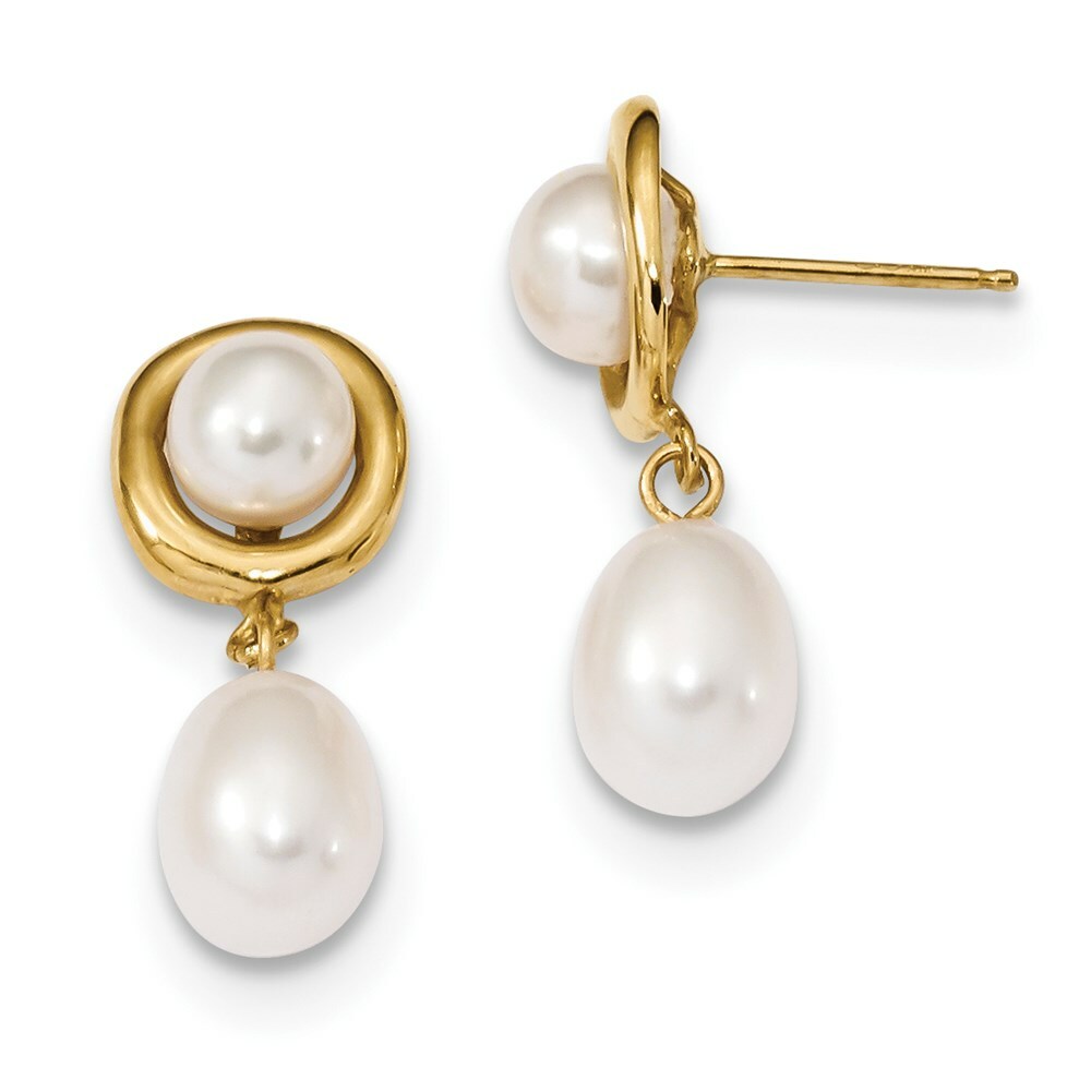 14k Yellow Gold 5-7mm White Rice Freshwater Cultured Pearl Post Earrings