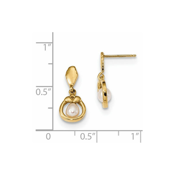 14k Yellow Gold 3-4mm White Freshwater Cultured Pearl Post Dangle Earrings