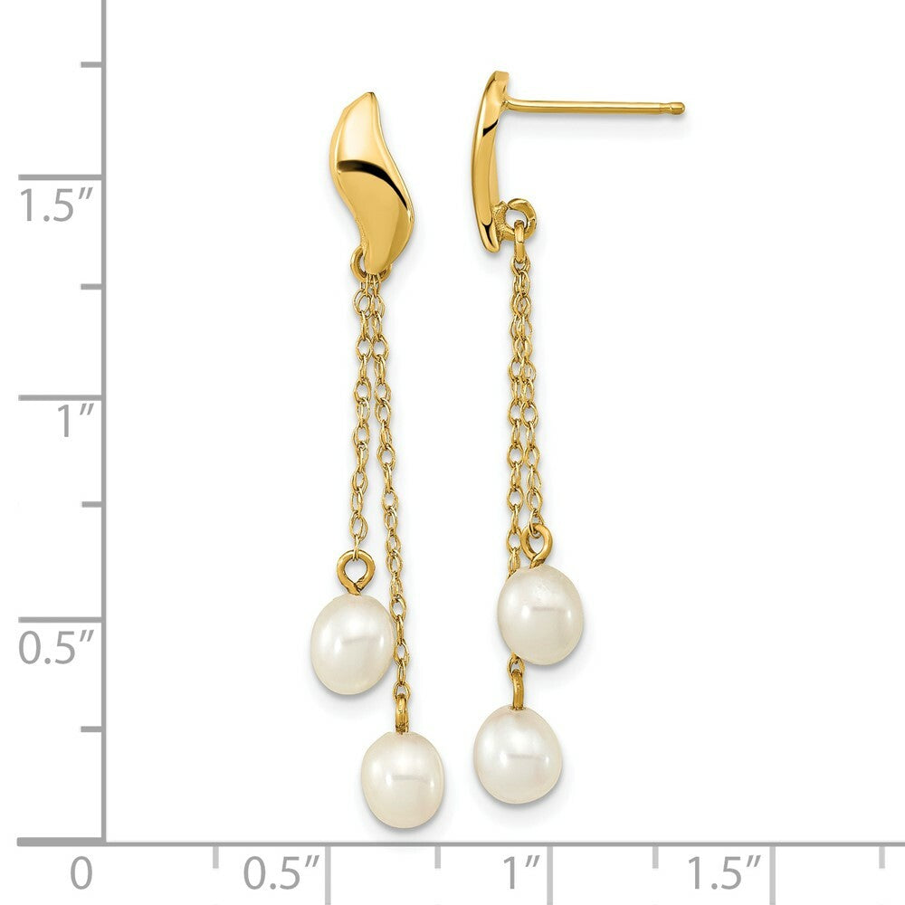 14k Yellow Gold 4-5mm White Freshwater Cultured Pearl Post Dangle Earrings