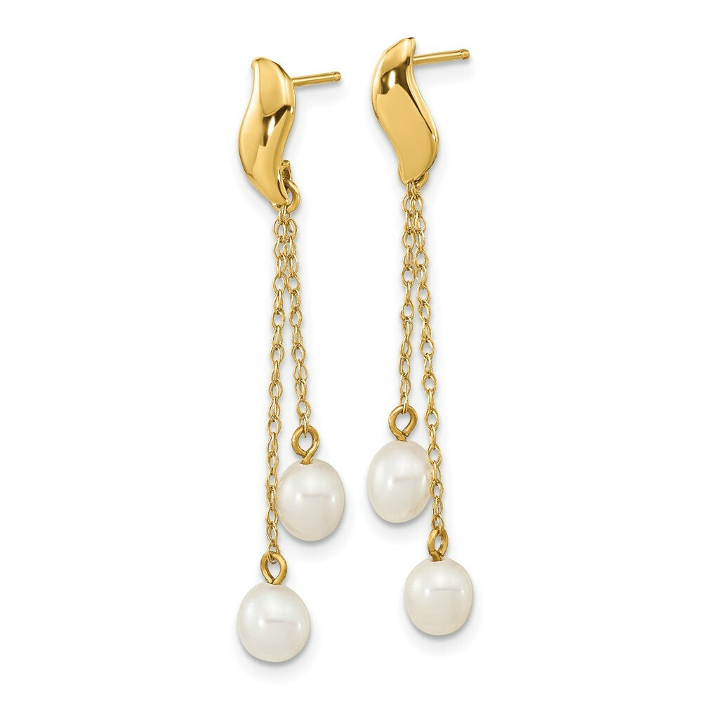 14k Yellow Gold 4-5mm White Freshwater Cultured Pearl Post Dangle Earrings