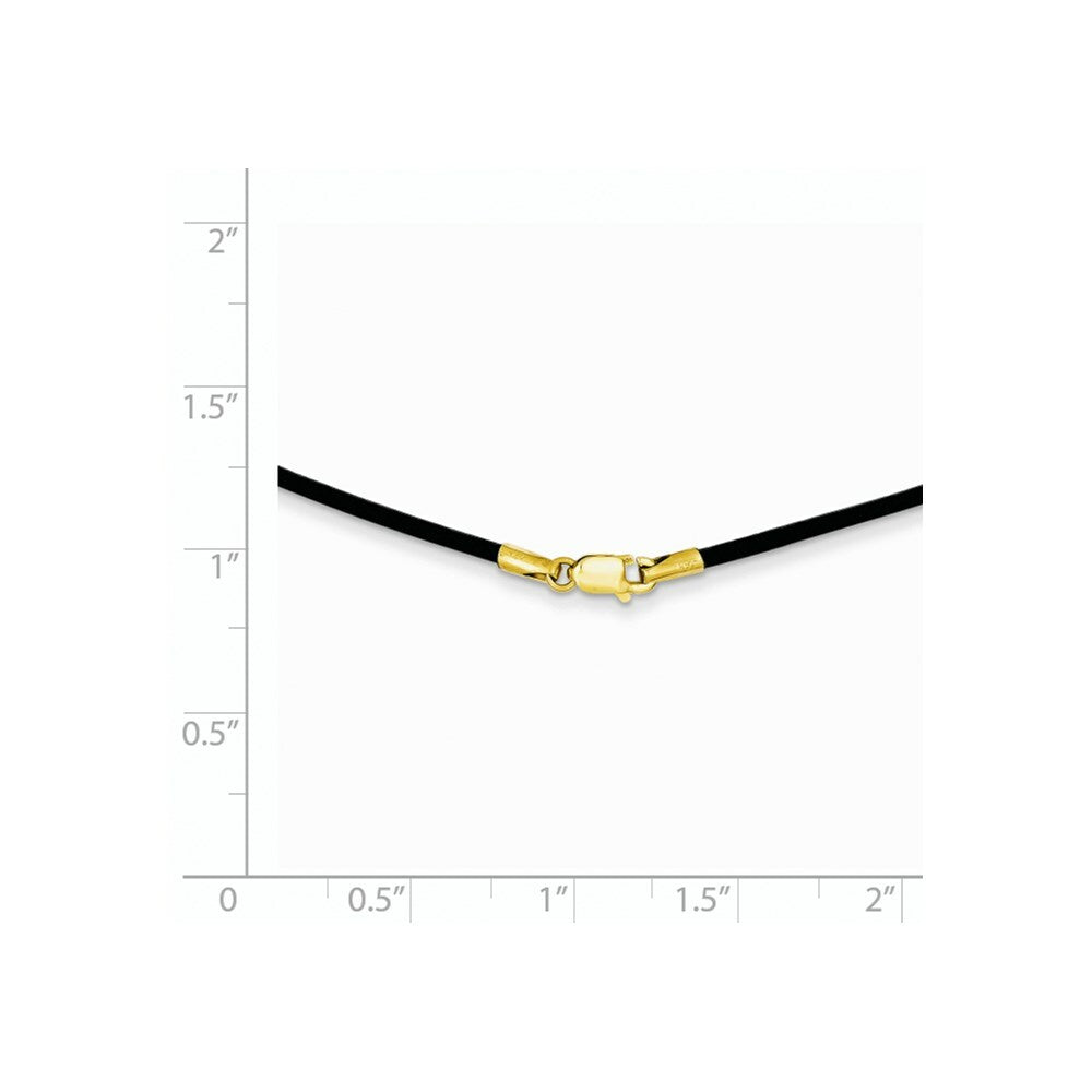 14K Yellow Gold Clasp and End tabs 1.5mm 18 inches Black Leather Cord Necklace